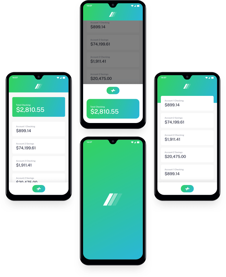 Four phones displaying different screens for the easybank app.